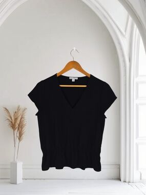 J. Crew Mercantile Black V-Neck Short Sleeve Peplum Top Size XS